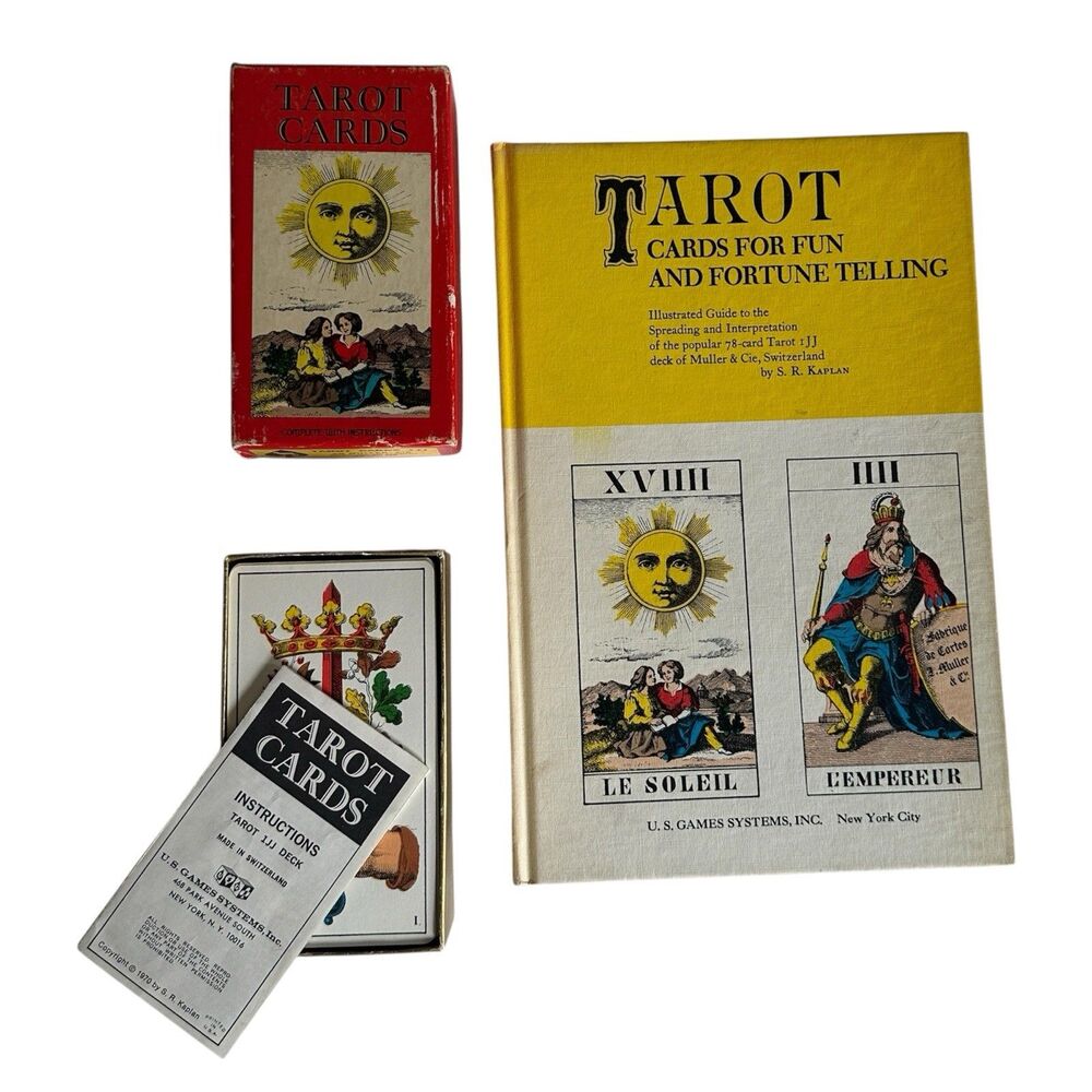 Vintage Tarot Cards & Book 1JJ Deck 1970 AG Muller Made in Switzerland, RARE SET